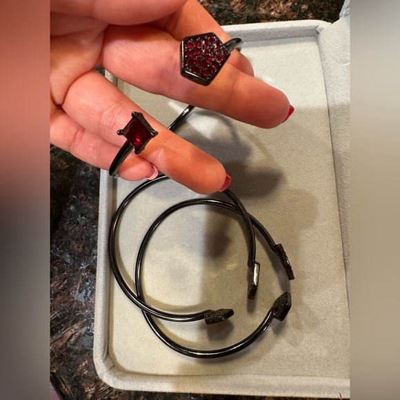 Guess Gunmetal & Ruby Bangle Cuff Bracelet Set - Picture 5 of 9